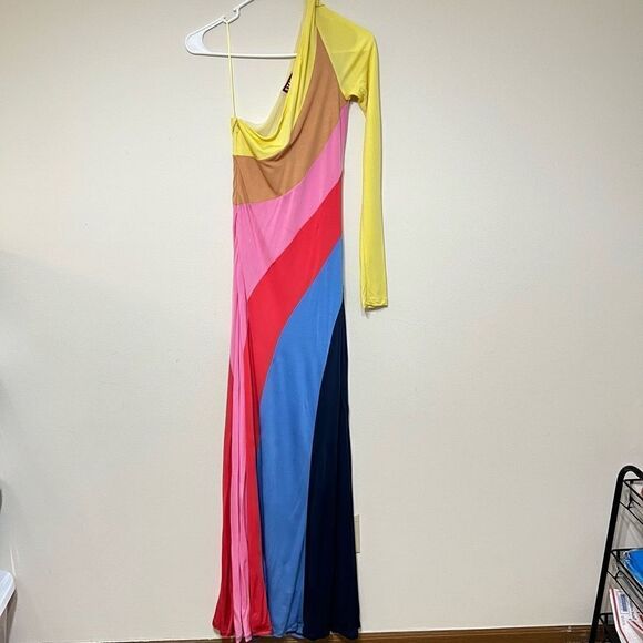 Staud Serena One Shoulder Multi Color Long Dress Medium - Picture 2 of 11